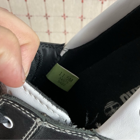 Timberland Boat Shoes Mens Size 11.5 Black & White Leather Deck Shoes PreLoved - Picture 7 of 10